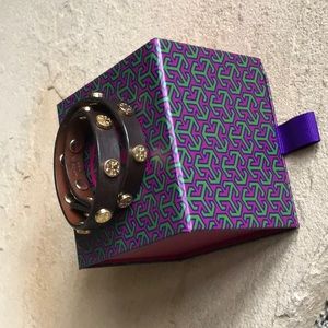 Tory Burch Brown Leather Wrap Bracelet